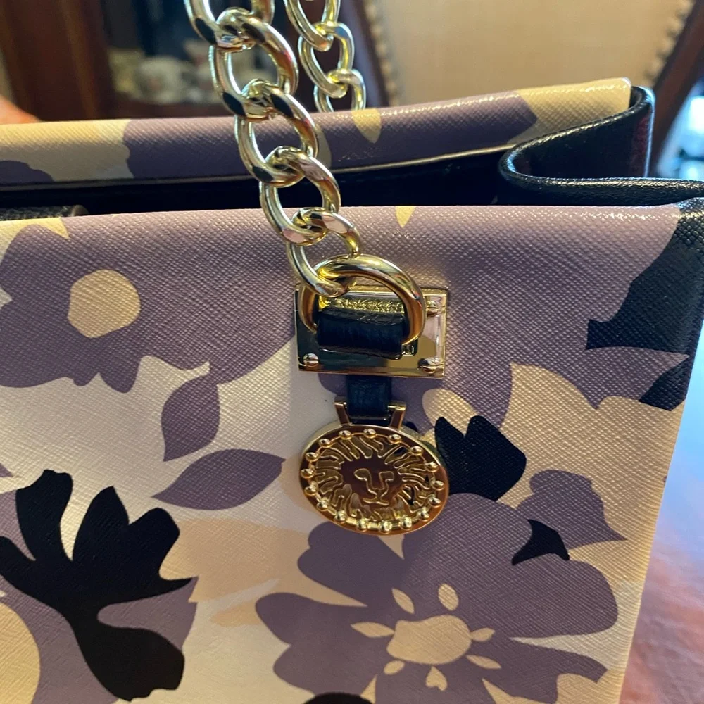 Anne Klein Floral Shoulder Bag - Purple, Black, Gold - Picture 3 of 13